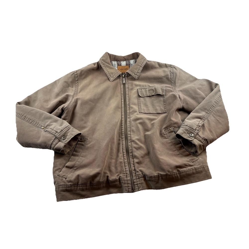 VTG 90s Cherokee Men XXL Barn Jacket Work Chore Coat Plaid Flannel Lined Brown